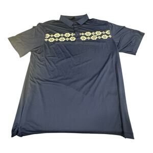 Lost Calf Aztec Polo Shirt Mens Size XL Blue Short Sleeve Casual Southwestern